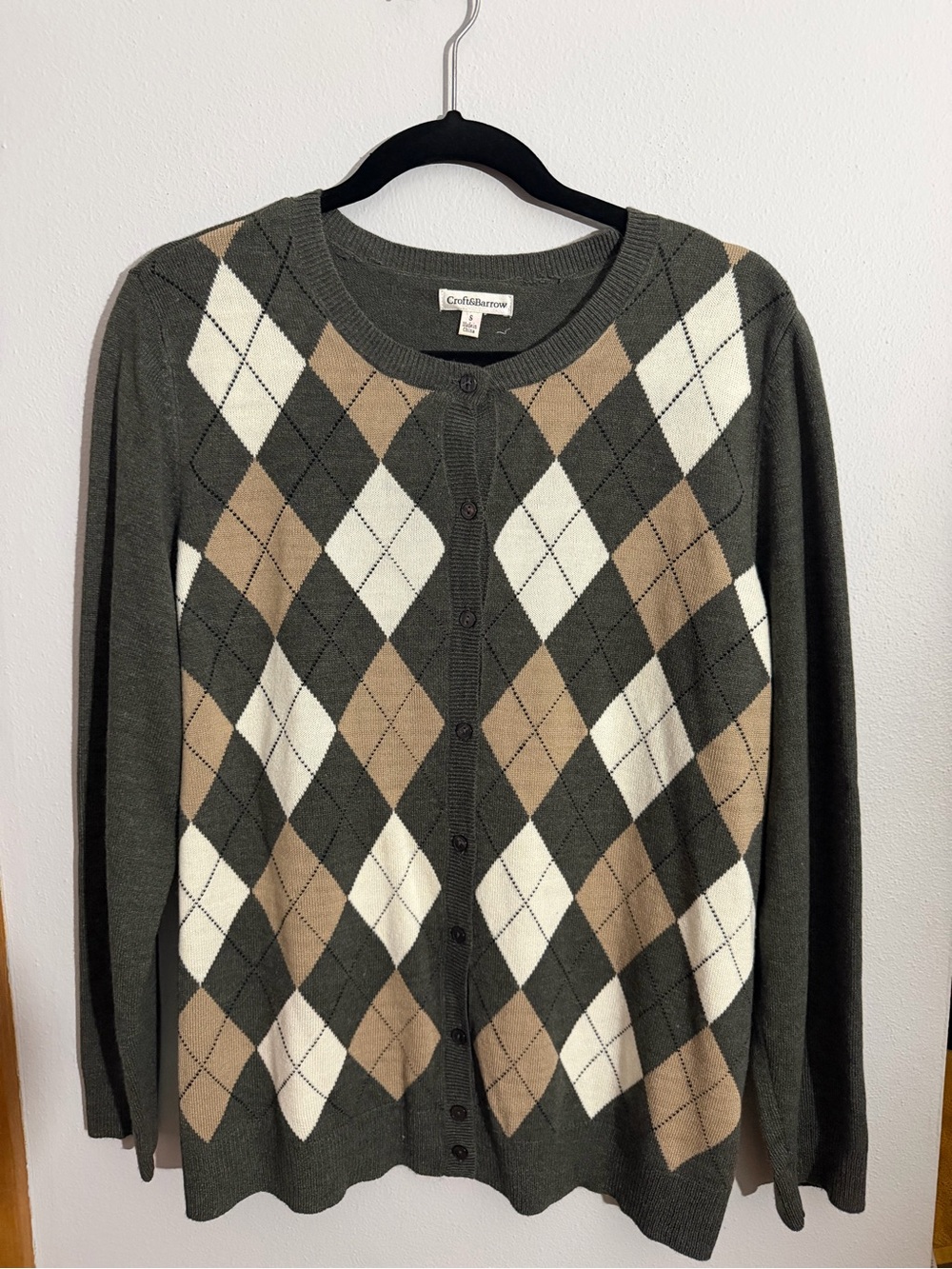 croft & barrow Gray,Beige and Cream Argyle Button Cardigan
